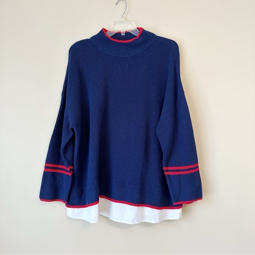 Talbots Mock Neck Mixed Media Navy Red White Sweater NWT - 3X - Picture 7 of 7